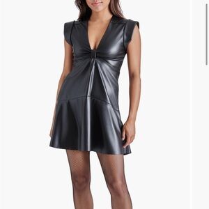 Steve Madden Beckett Faux Leather Mini Dress in Black